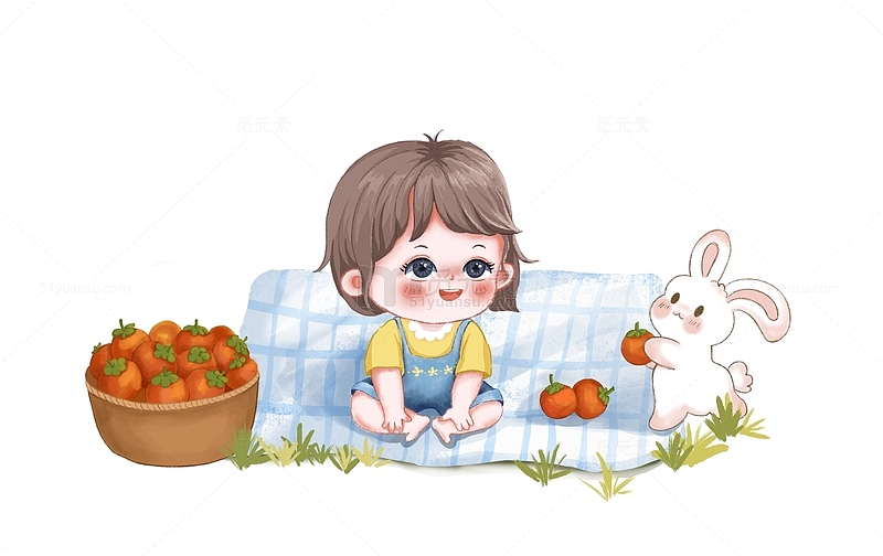 小女孩和小白兔柿子野餐