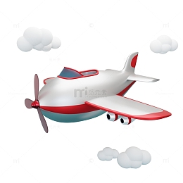 红白色卡通玩具飞机3D模型