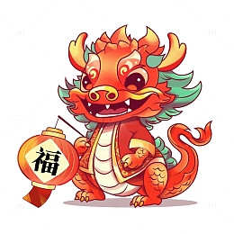 红色提灯笼的小龙春节节日龙形象素材