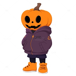 卡通手绘万圣节时尚南瓜头免扣元素