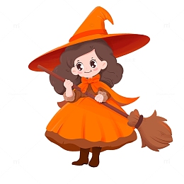 卡通手绘万圣节拿着扫帚的女巫卡通可爱形象