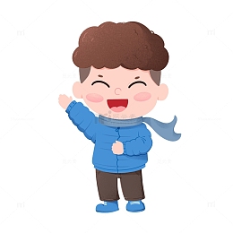手绘立冬节气男孩穿着冬装打招呼免扣元素
