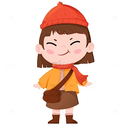 卡通手绘立冬节气可爱女孩穿着冬装免扣元素
