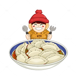 立冬吃饺子的可爱卡通男孩