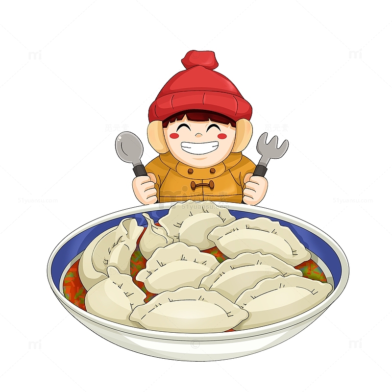 立冬吃饺子的可爱卡通男孩