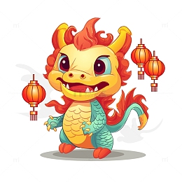 黄颜色创意国潮卡通龙，中国龙