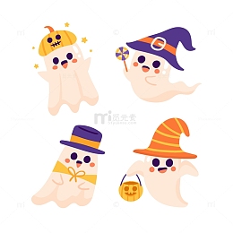 卡通可爱手绘万圣节幽灵插画
