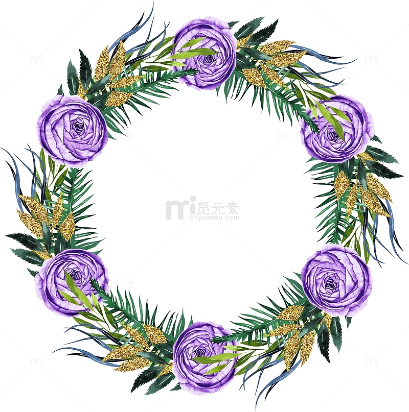 金箔叶子紫色花环