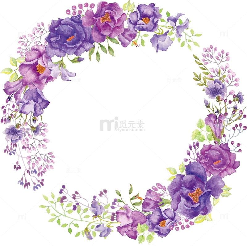 雅致紫色花朵花环素材