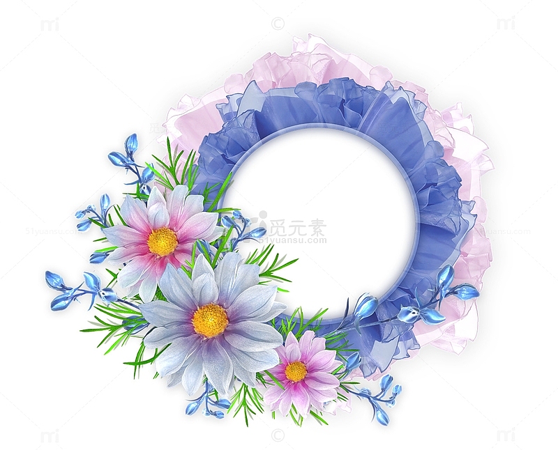 蓝色花边花朵装饰花环
