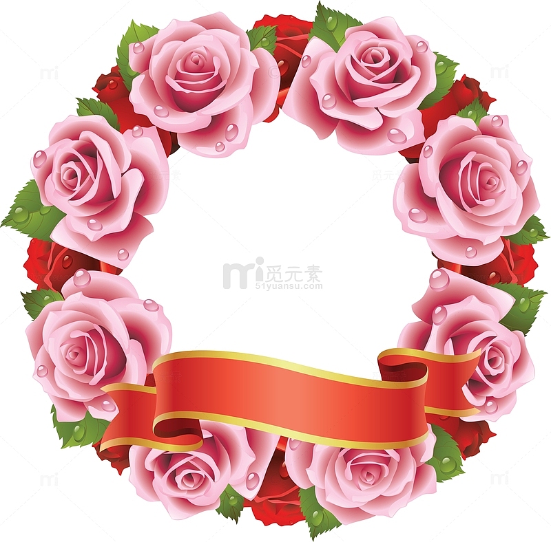 玫瑰丝带圆环装饰框架