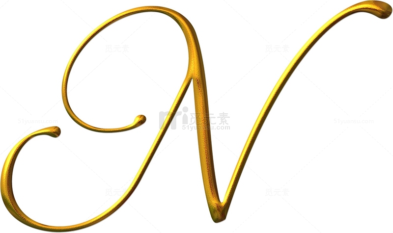 金色金属质感立体效果花式英文字母N