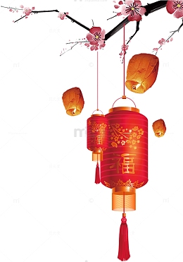 春节古风梅花树枝灯笼