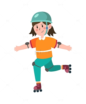 卡通简约滑旱冰的小女孩