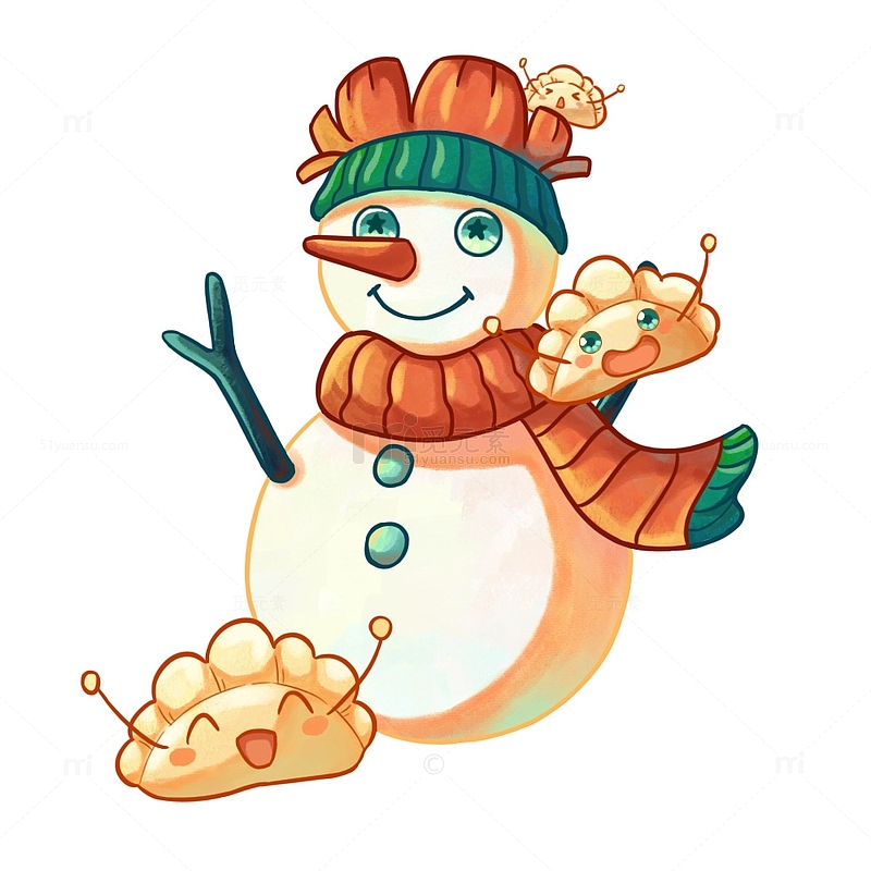 立冬快乐雪人和饺子可爱形象