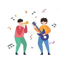 扁平简约玩音乐的人物元素