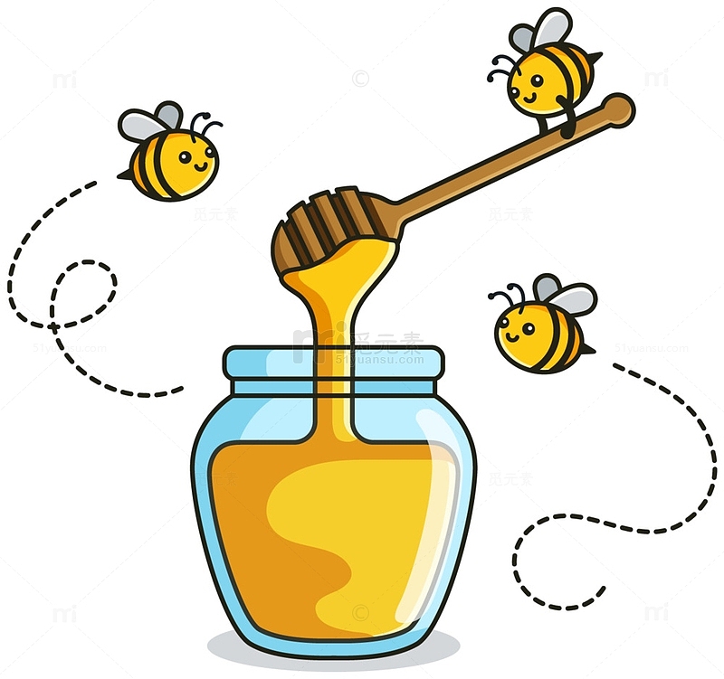卡通飞舞的蜜蜂和蜂蜜