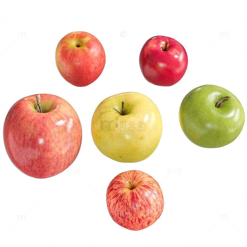 写实各种颜色苹果