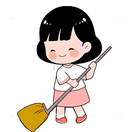 在打扫清洁扫地的女孩