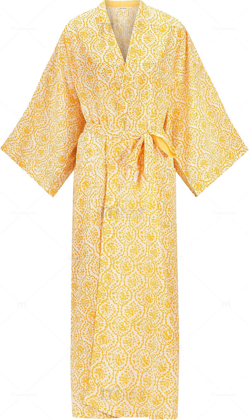 橙色印花浴袍睡衣