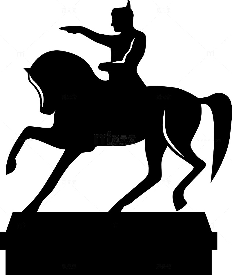 黑色人物骑马雕像剪影