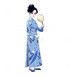 复古蓝色旗袍女生