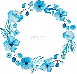 蓝色水彩花卉花环
