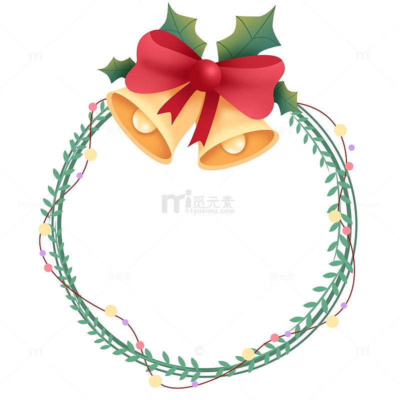 圣诞节铃铛花圈手绘元素