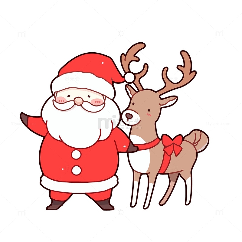 卡通圣诞老人与麋鹿插画