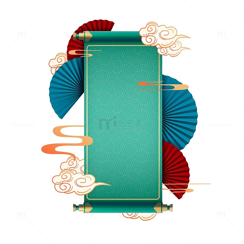 墨绿色古风边框国潮卷轴文本框中国风元素