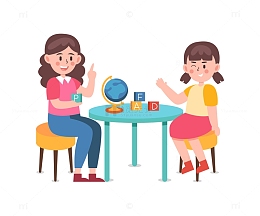 卡通简约老师教导学生