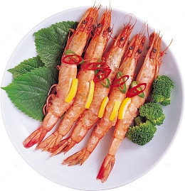 熟虾青菜摆盘