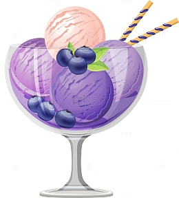 卡通冰淇淋球蓝莓和巧克力棒