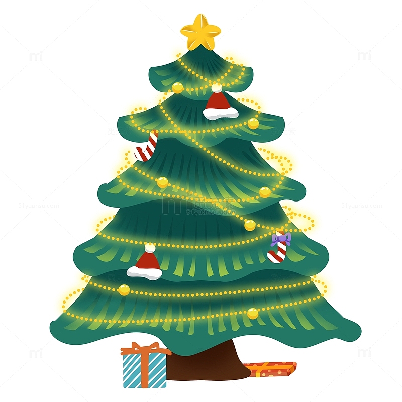 手绘卡通圣诞礼物树