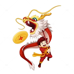 龙年春节元旦舞龙卡通喜庆少年