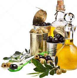 两瓶橄榄油与橄榄果