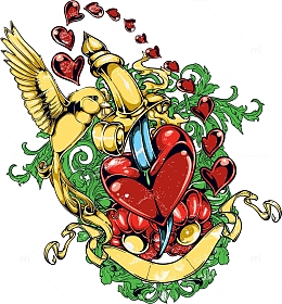 金色小鸟爱心插画