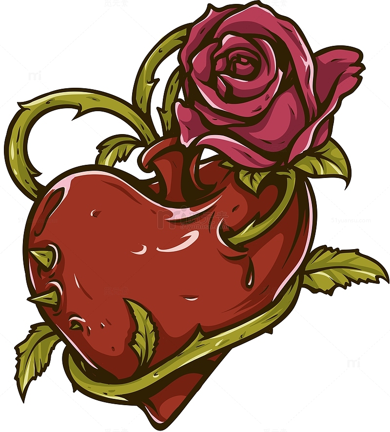个性创意玫瑰花藤曼爱心彩绘纹身