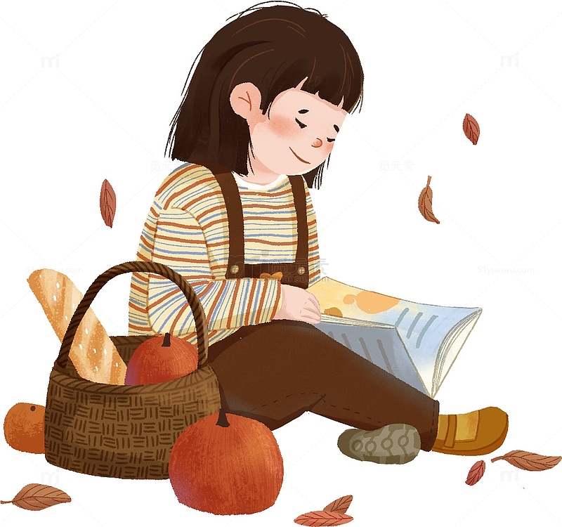 秋季金秋户外女孩看书