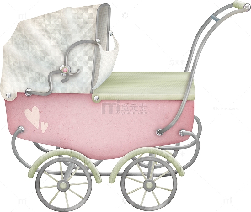 卡通粉色婴儿推车