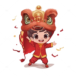 红色创意卡通舞狮子矢量素材