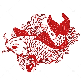 红色中国风复古锦鲤窗花装饰矢量元素