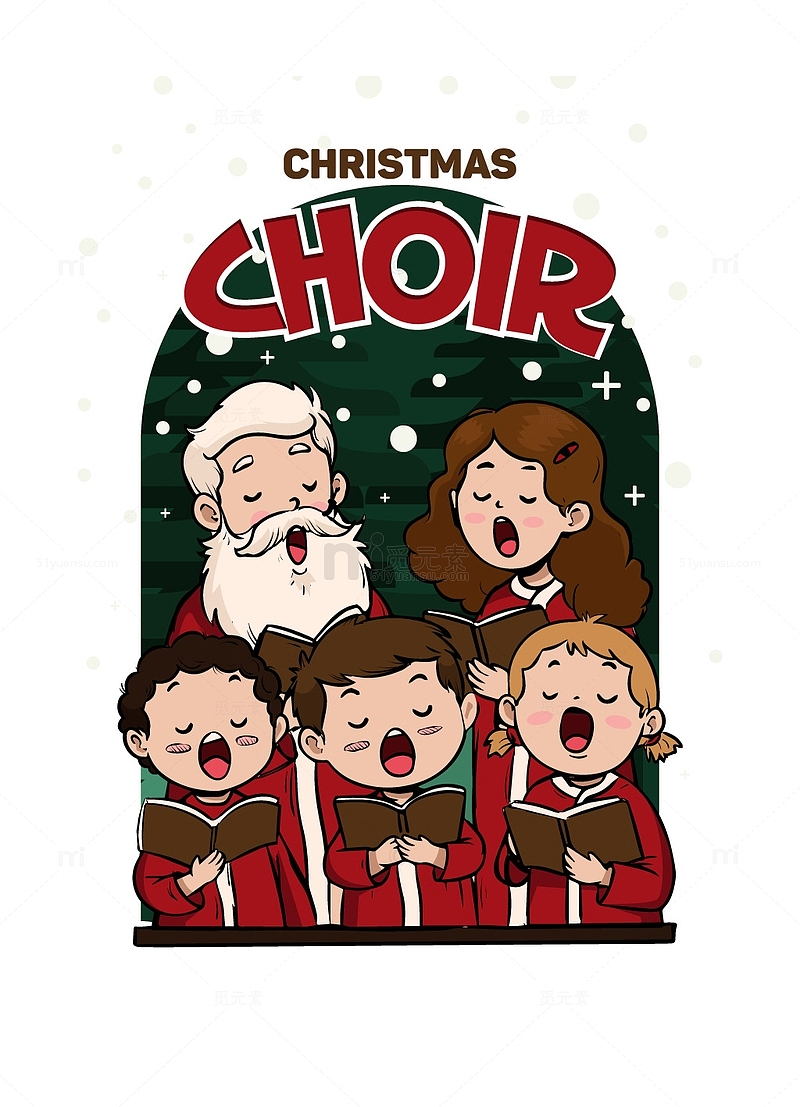 圣诞节卡通人物儿童插画教堂颂歌