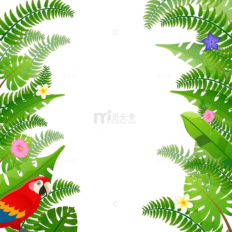 鹦鹉绿叶植物边框装饰