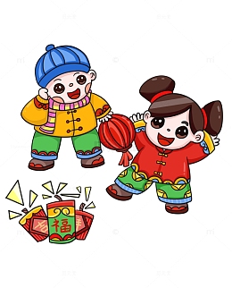 喜气洋洋两个小孩放鞭炮
