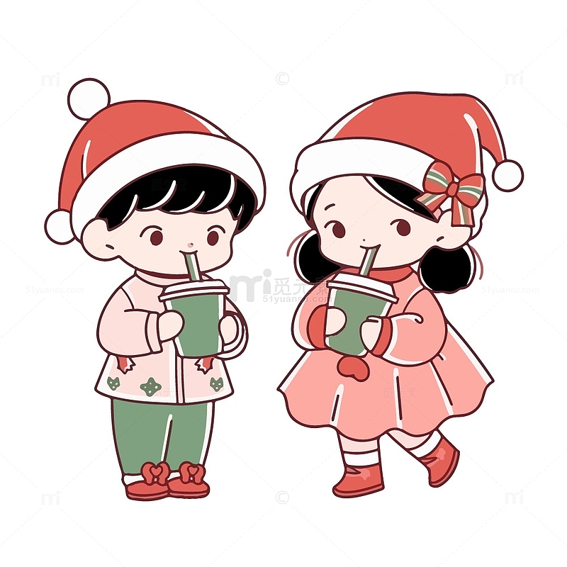 圣诞喝奶茶卡通插画