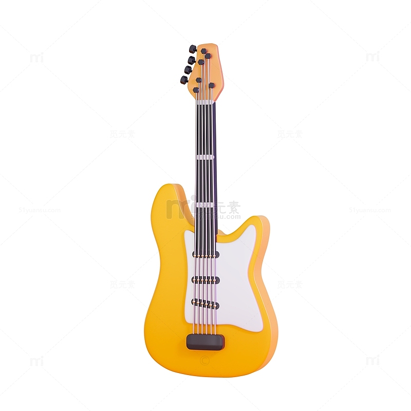 黄色吉他贝斯卡通乐器3D立体模型