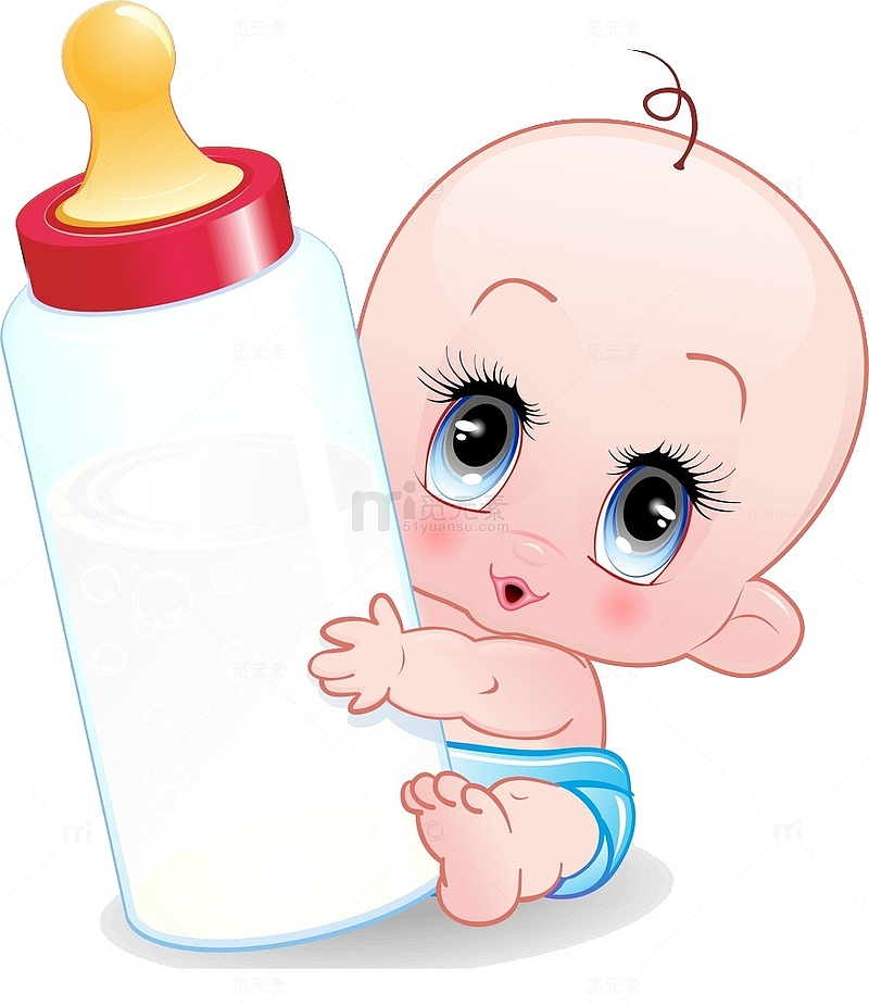 带奶瓶的可爱婴儿