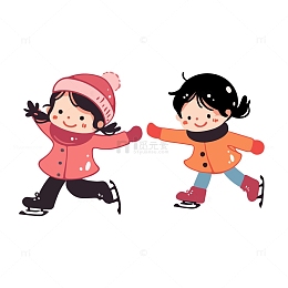冬季两个小孩在滑冰