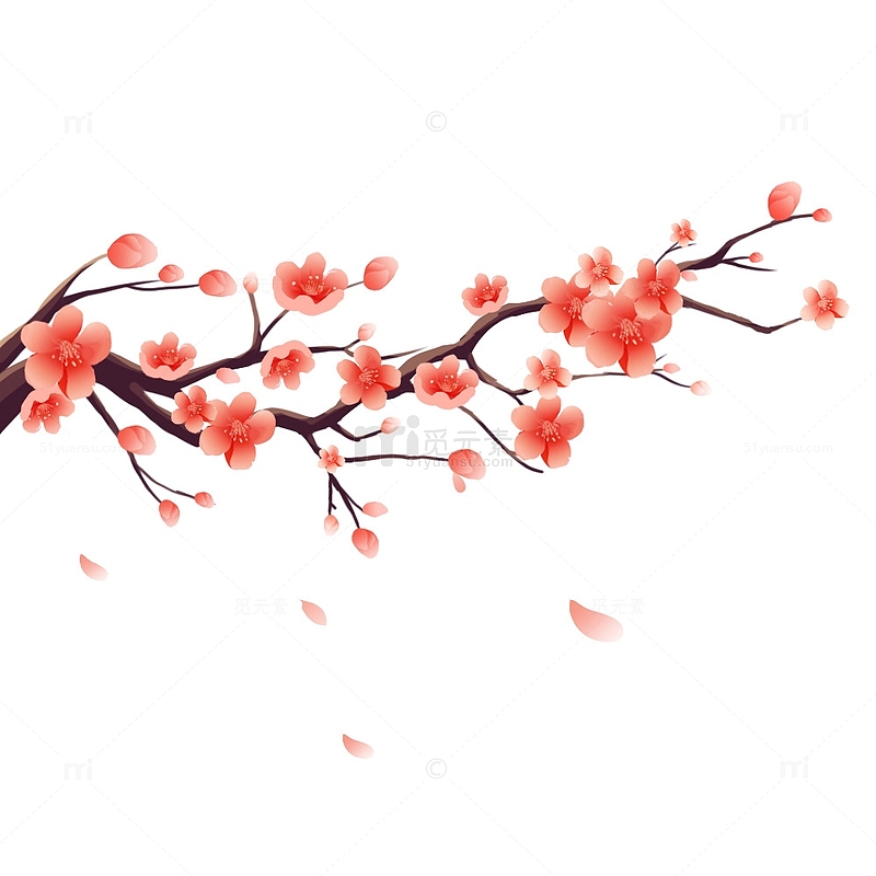 红色梅花中国风花卉元素